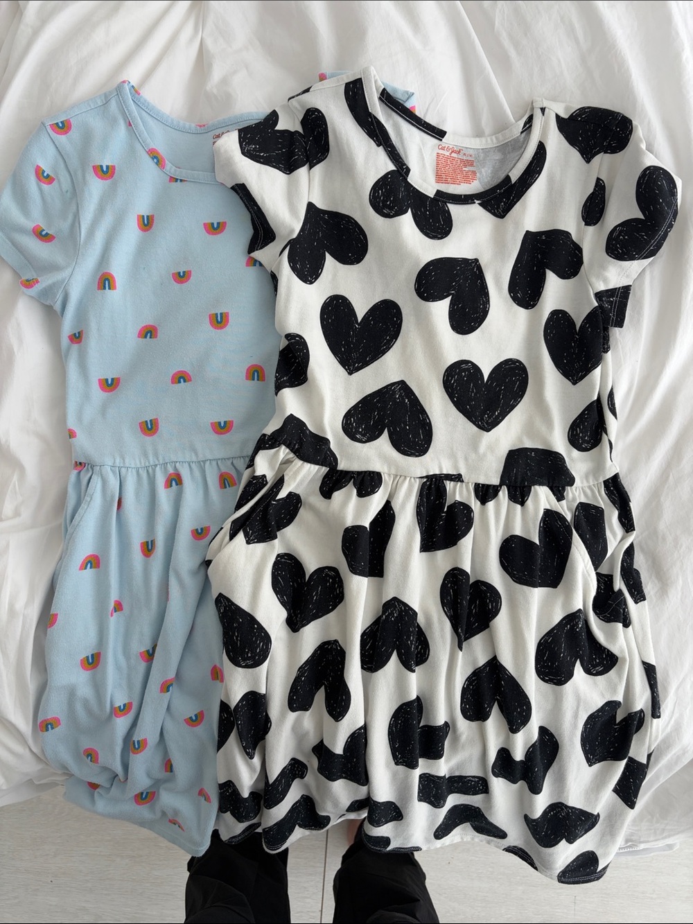 2 Cat & Jack Light Blue Knit Dress with Rainbow Print and Pockets